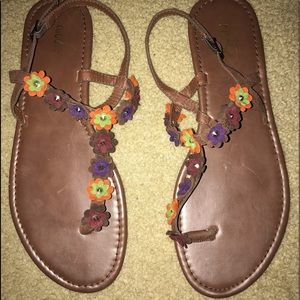 Brown Sandals with Flowers
